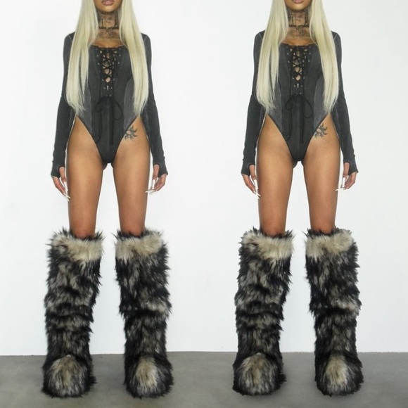 Natural grey thigh high over the knee fur boots size 6 - Picture 6 of 11